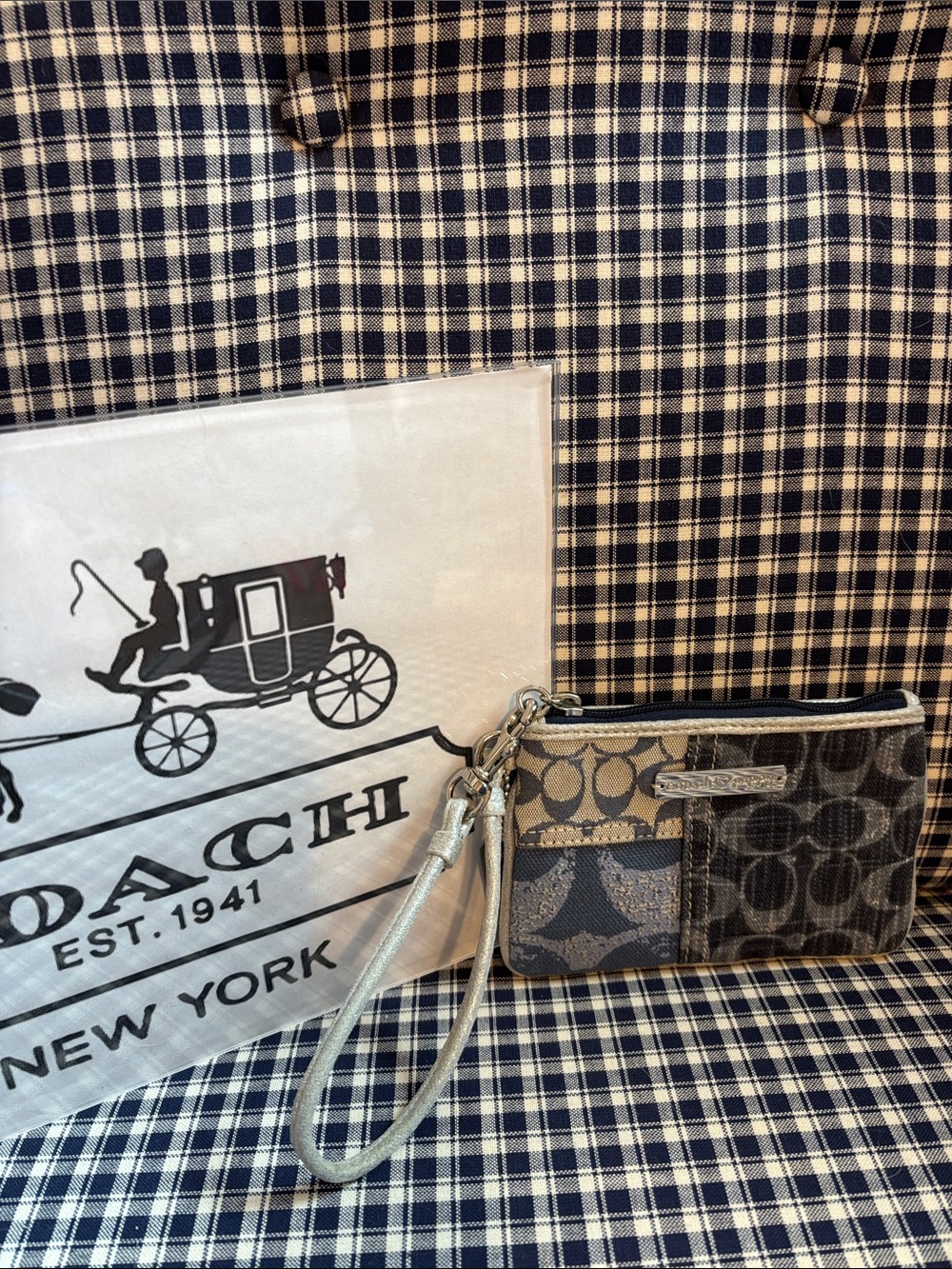Coach Patchwork Signature Wristlet in Beige, Brown and Silver - Picture 1 of 10